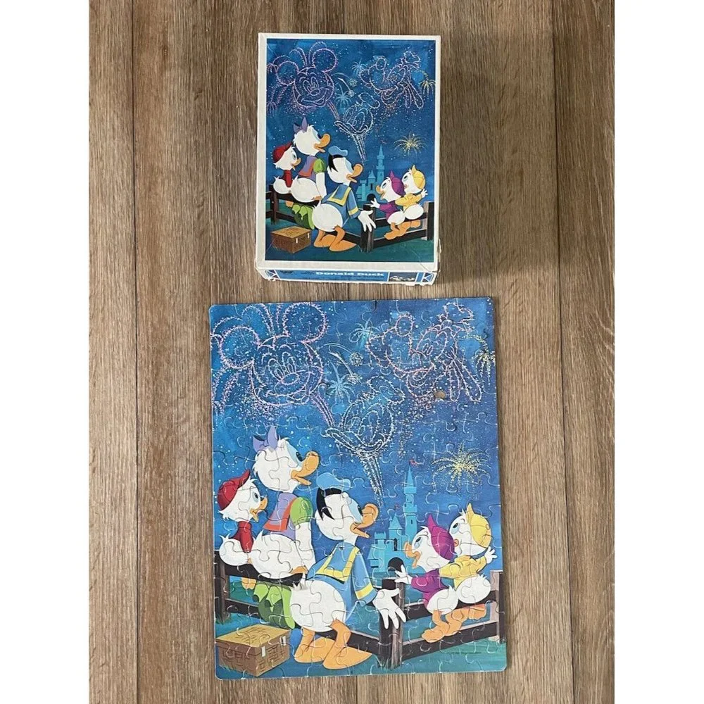 Vintage 1972 Walt Disney Whitman Jigsaw Puzzle, Donald Duck Fireworks, 100 pcs